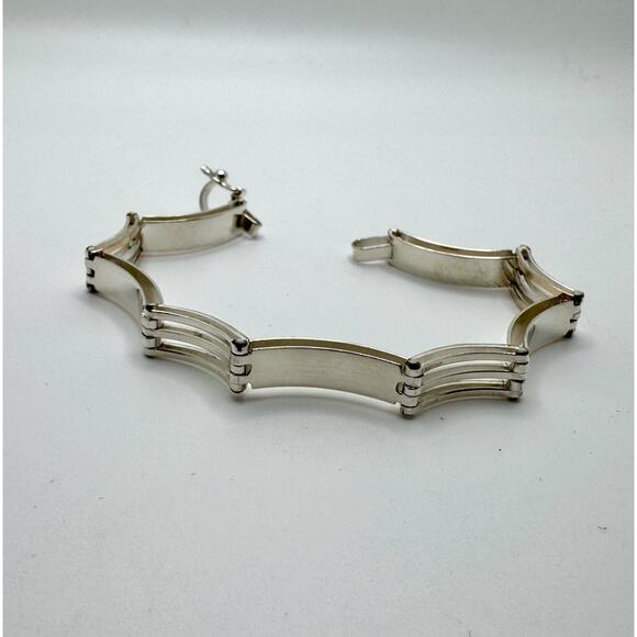 Designer Peruvian Sterling Silver 950 and 18K Gold Inlay Bracelet - 7.5” - Picture 5 of 7